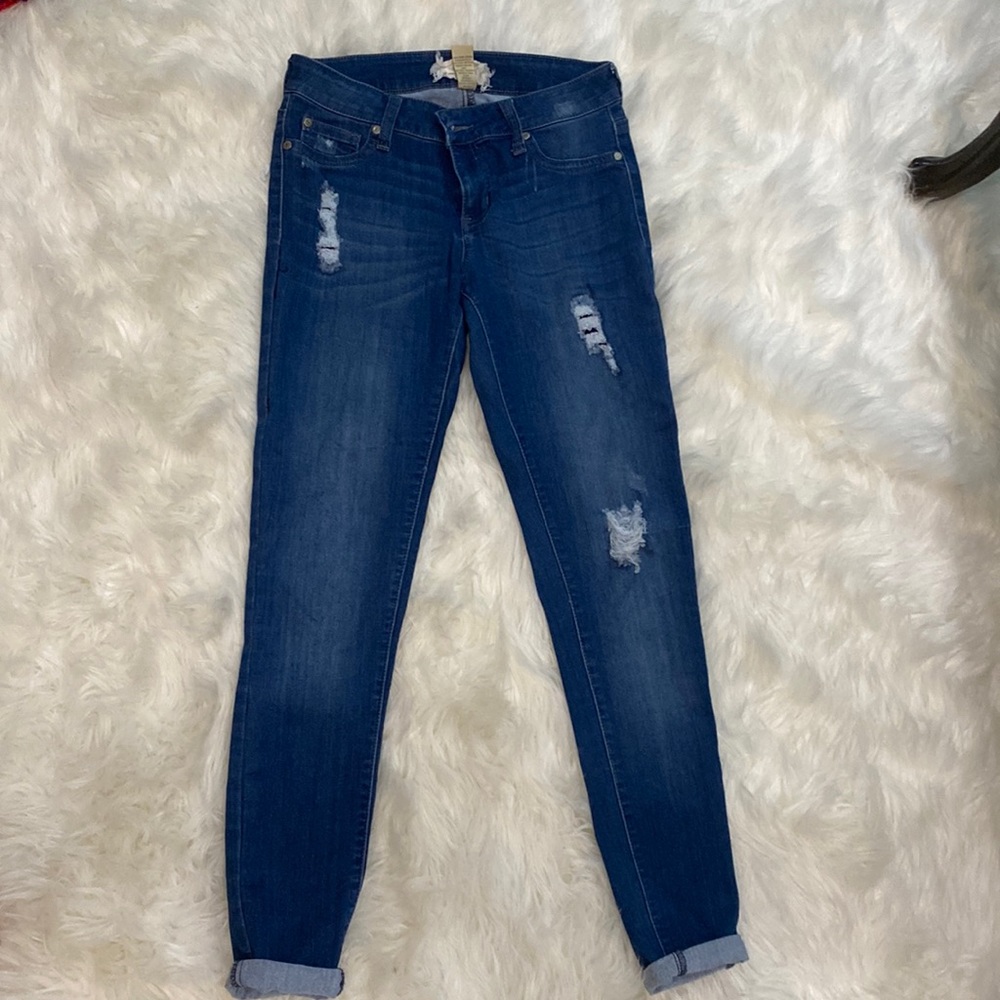 Size 27 Medium Wash Distressed Stretchy Skinny Jeans